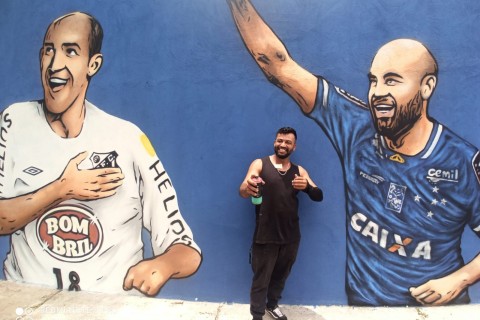 Muro do estádio de Andradina recebe pinturas de ex futebolistas